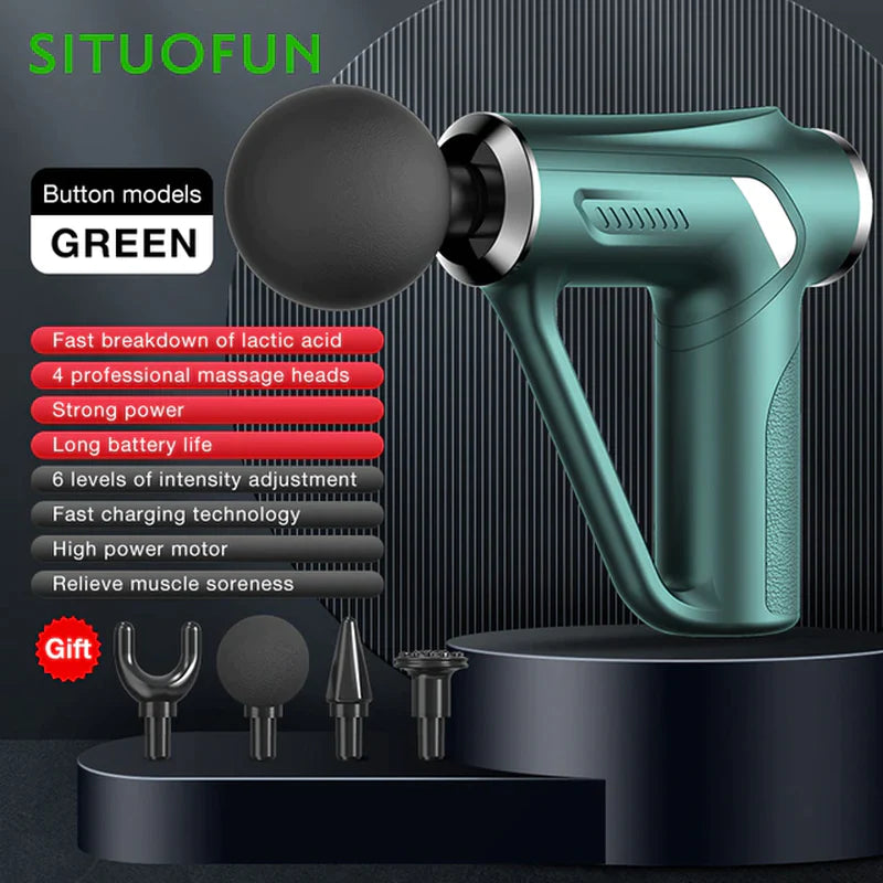 SITUOFUN Massage Gun 32 Levels Deep Tissue Neck Body Back Muscle Sport Electric Pistol Massager Exercise Relaxation Pain Relief  K-lerta Shop Green Button A Type-C Charge 