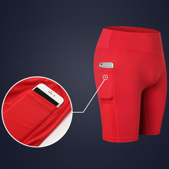 All Seasons Yoga Shorts Stretchable With Phone Pocket Tech Accessories Salmon Lucky   