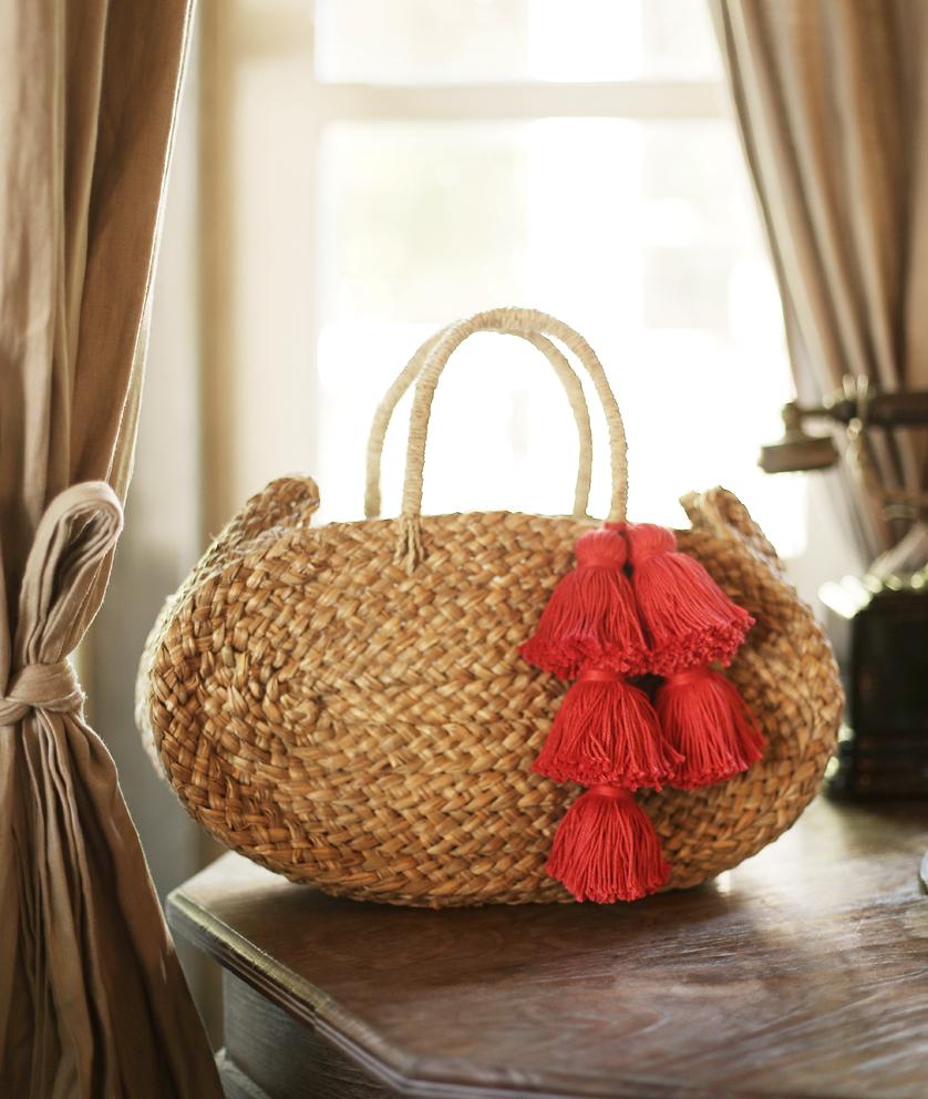 Oval Luna Straw Tote Bag - with Fuschia Pink Tassels Totes & Beach Bags Cocoa Brunn   