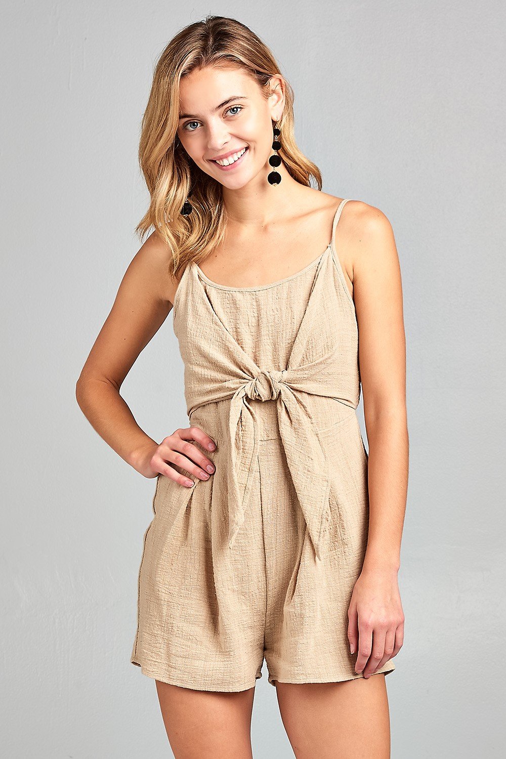 Women's Front Tie Tank Romper with Open back Jumpsuits & Rompers Ivory Felix   