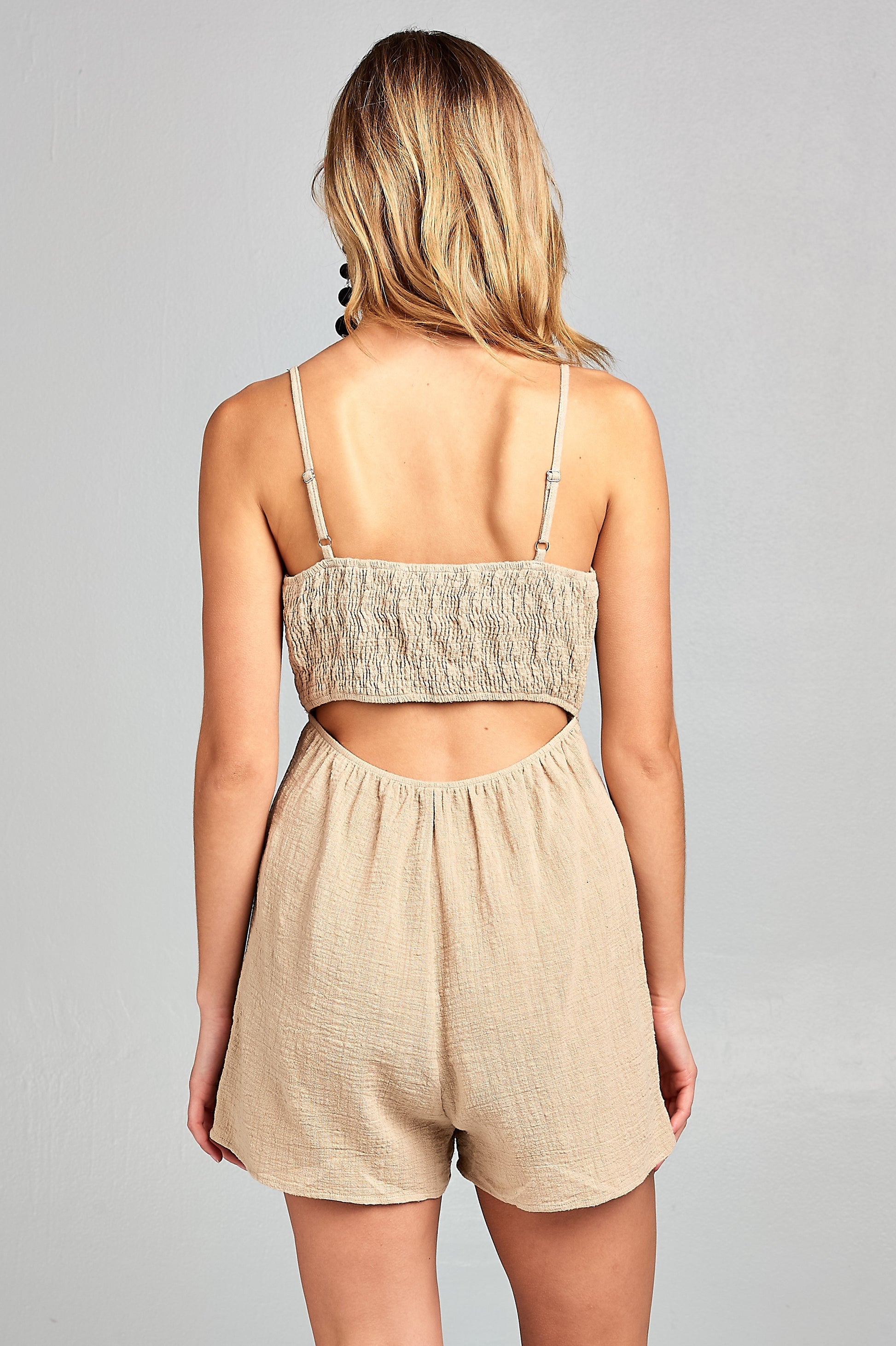 Women's Front Tie Tank Romper with Open back Jumpsuits & Rompers Ivory Felix   