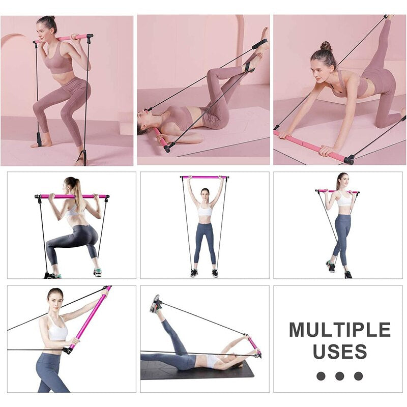 Multifunctional Pilates Bar Combination Fitness Bar Yoga Chest Expansion Tension Rope Back Trainer Elastic Rope Stretching Belt  K-lerta Shop   