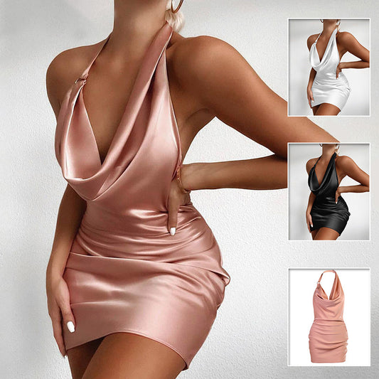 Satin Party Dress V Neck Backless Mini Sleeveless Summer Party Dress  K-lerta Shop   