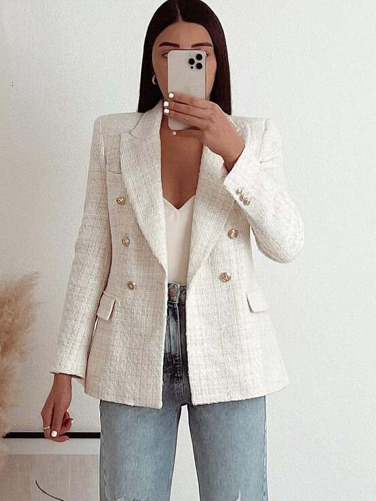 Women Jacket Double Breasted Tweed Blazer Coat Jackets & Coats Silver Sam   