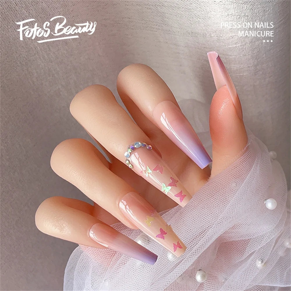 24Pcs Press on False Nails Tips, Coffin Fake Nails, Coffin Bright Purple Stars  K-lerta Shop   