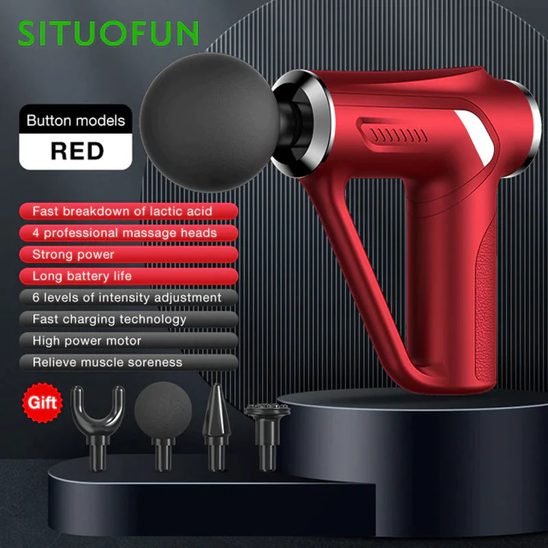 SITUOFUN Massage Gun 32 Levels Deep Tissue Neck Body Back Muscle Sport Electric Pistol Massager Exercise Relaxation Pain Relief  K-lerta Shop Red Button A Type-C Charge 