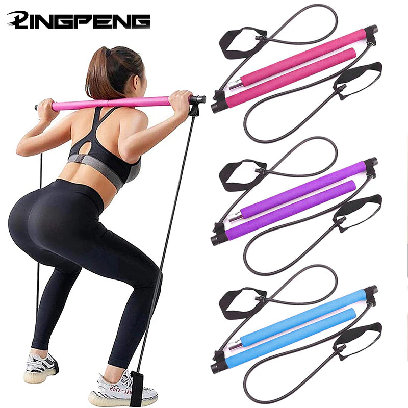 Multifunctional Pilates Bar Combination Fitness Bar Yoga Chest Expansion Tension Rope Back Trainer Elastic Rope Stretching Belt  K-lerta Shop   