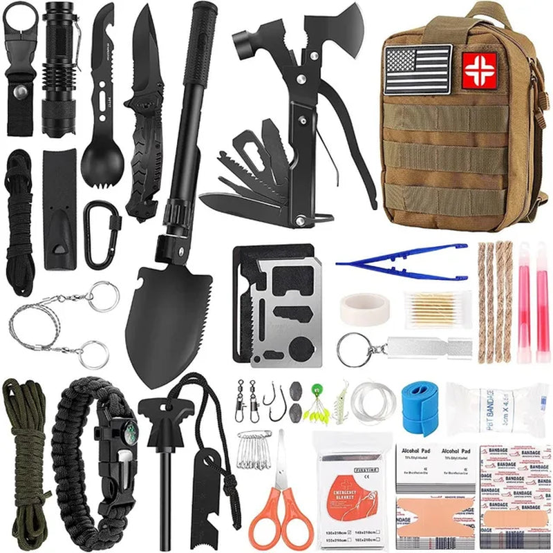 142Pcs Professional Survival Gear and Equipment with Molle Pouch, for Men Dad Husband Who Likes Camping Outdoor Adventure Equipment & Accessories K-lerta Shop Khaki  