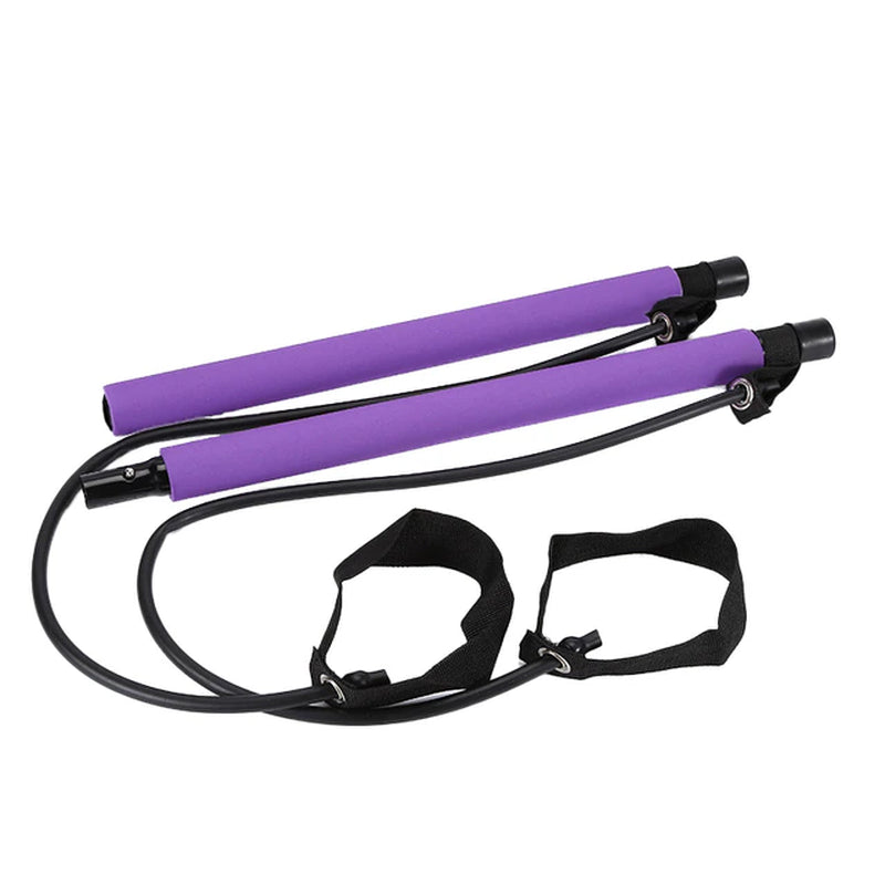 Multifunctional Pilates Bar Combination Fitness Bar Yoga Chest Expansion Tension Rope Back Trainer Elastic Rope Stretching Belt  K-lerta Shop Purple  