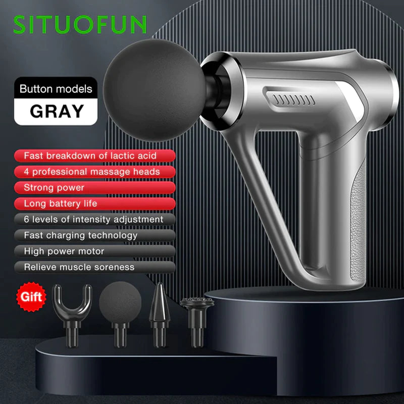 SITUOFUN Massage Gun 32 Levels Deep Tissue Neck Body Back Muscle Sport Electric Pistol Massager Exercise Relaxation Pain Relief  K-lerta Shop Gray Button A Type-C Charge 