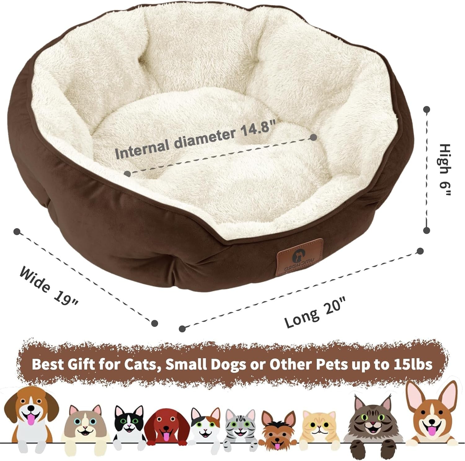 Small Dog Bed for Small Dogs, Cat Beds for Indoor Cats, Pet Bed for Puppy and Kitty, Extra Soft & Machine Washable with Anti-Slip & Water-Resistant Oxford Bottom, Brown, 20 Inches Pets K-lerta Shop   