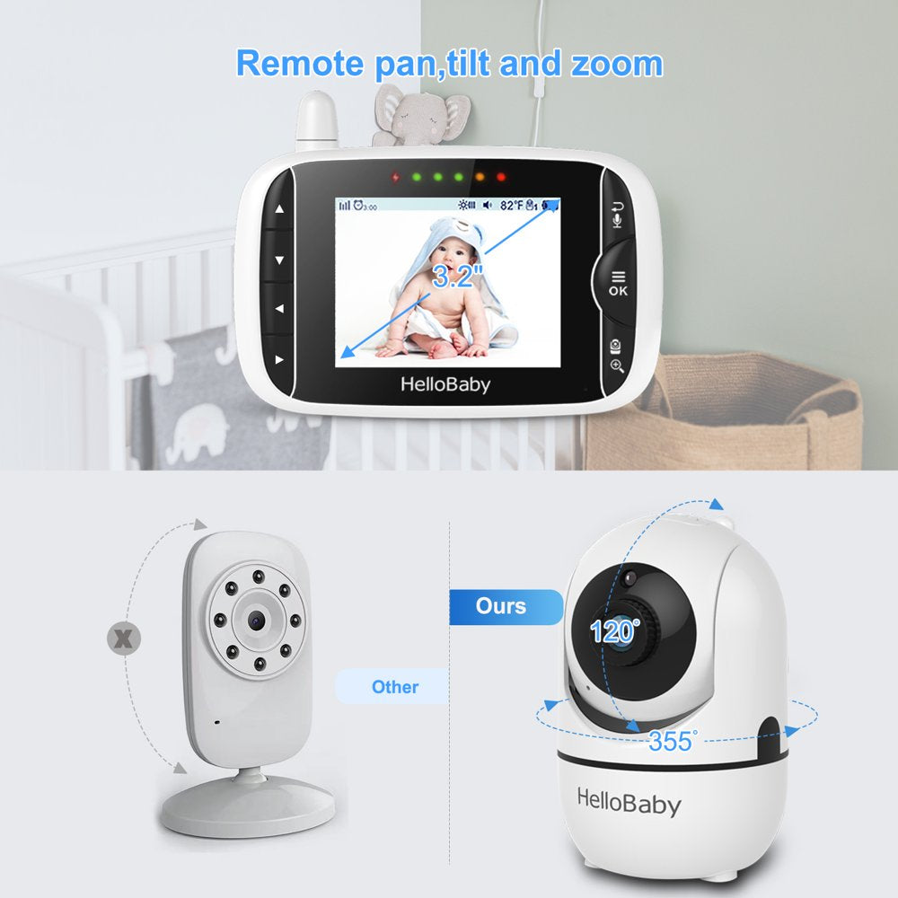 Baby Monitor with Remote Pan-Tilt-Zoom Camera, 3.2 Inch Video Baby Monitor HB65 with Camera and Audio, Night Vision, 2-Way Talk,Temperature Sensor, 960Ft Range Tech Accessories K-lerta Shop   