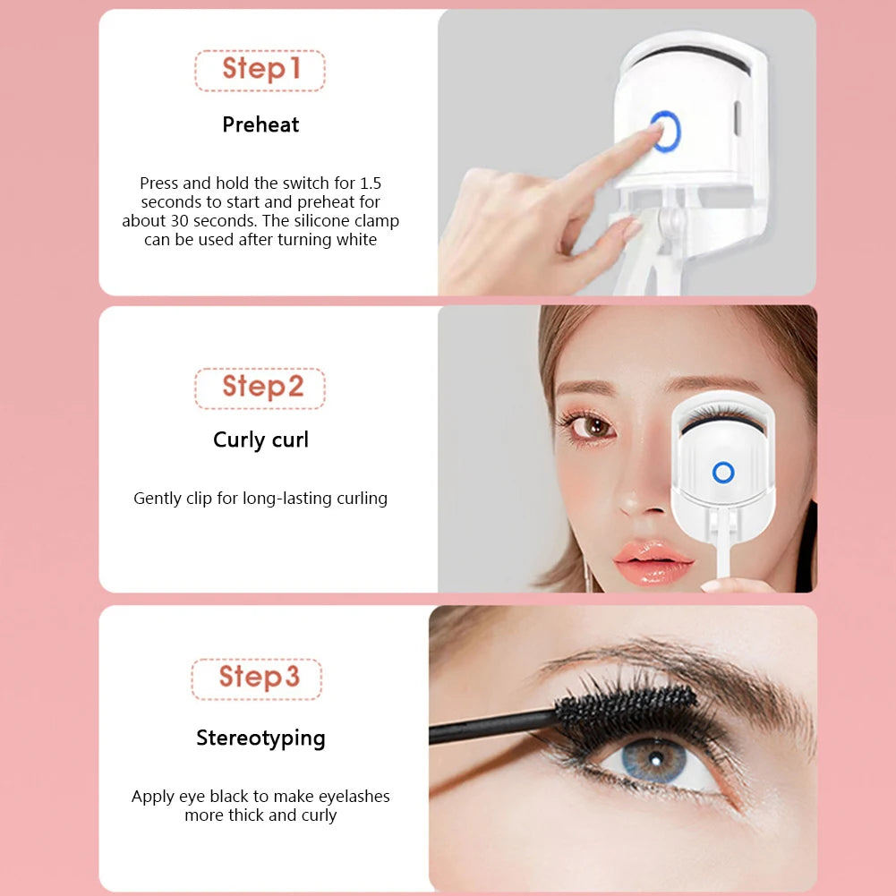 Heated Eyelashes Curler USB Rechargeable Electric Eyelash Curlers Quick Heating & Long-Lasting Curling Eyelash Curler  K-lerta Shop   