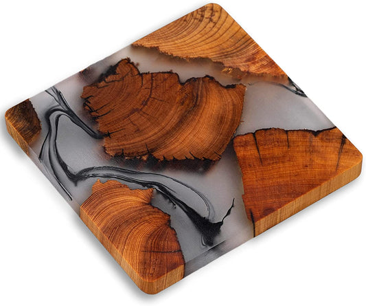 Wooden Coasters Set, Epoxy Coasters, Modern Coasters with Holder, Cedar Wood Coaster (6, No Holder)  K-lerta Shop   