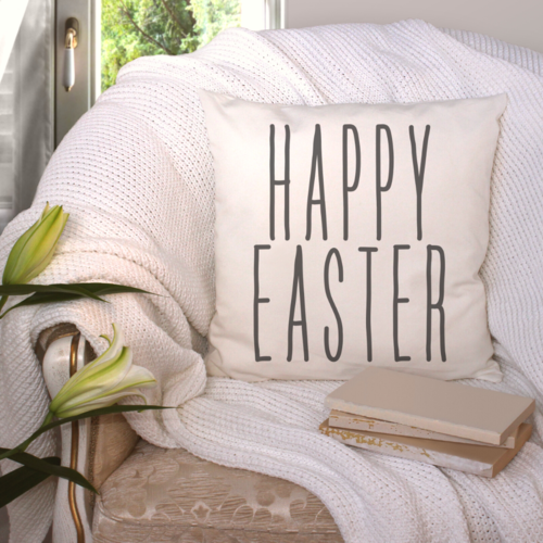 Happy Easter Text Tall Pillow Cover Home Decor Peach Vanilla Farmhouse Beige  