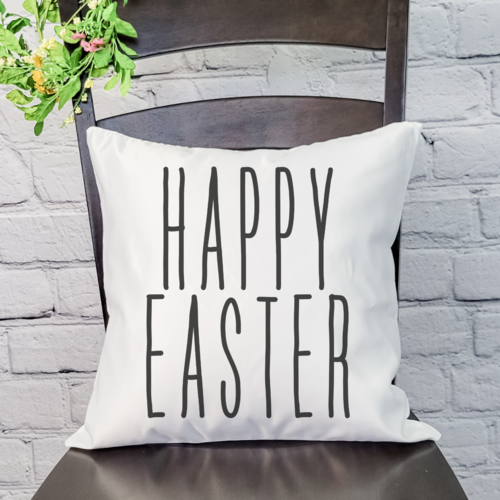 Happy Easter Text Tall Pillow Cover Home Decor Peach Vanilla Satin White  