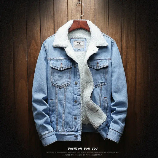 Men Light Blue Winter Jean Jackets Outerwear Warm Denim Coats New Men  K-lerta Shop   