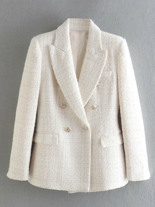 Women Jacket Double Breasted Tweed Blazer Coat Jackets & Coats Silver Sam S white 