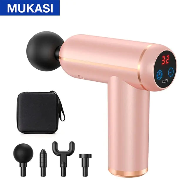 MUKASI Massage Gun Portable Percussion Pistol Massager  K-lerta Shop Pink LCD With Bag Type C Charge 