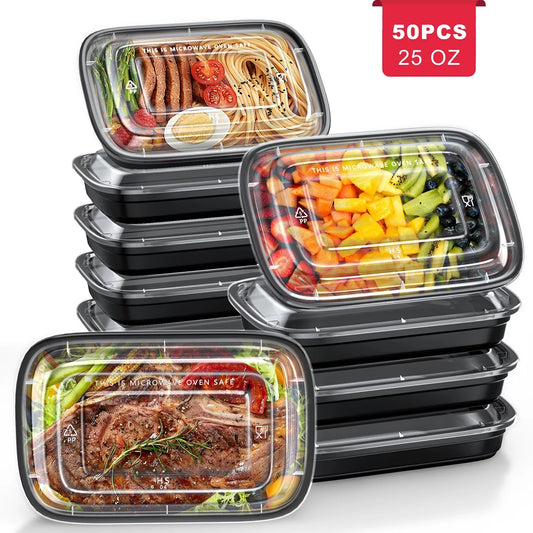 50 Pack Meal Prep Containers, 25Oz Plastic Food Storage Containers with Lids to Go Containers, Bento Box Reusable BPA Free Lunch Boxes, Disposable Stackable, Microwave/Dishwasher/Freezer Safe  K-lerta Shop   