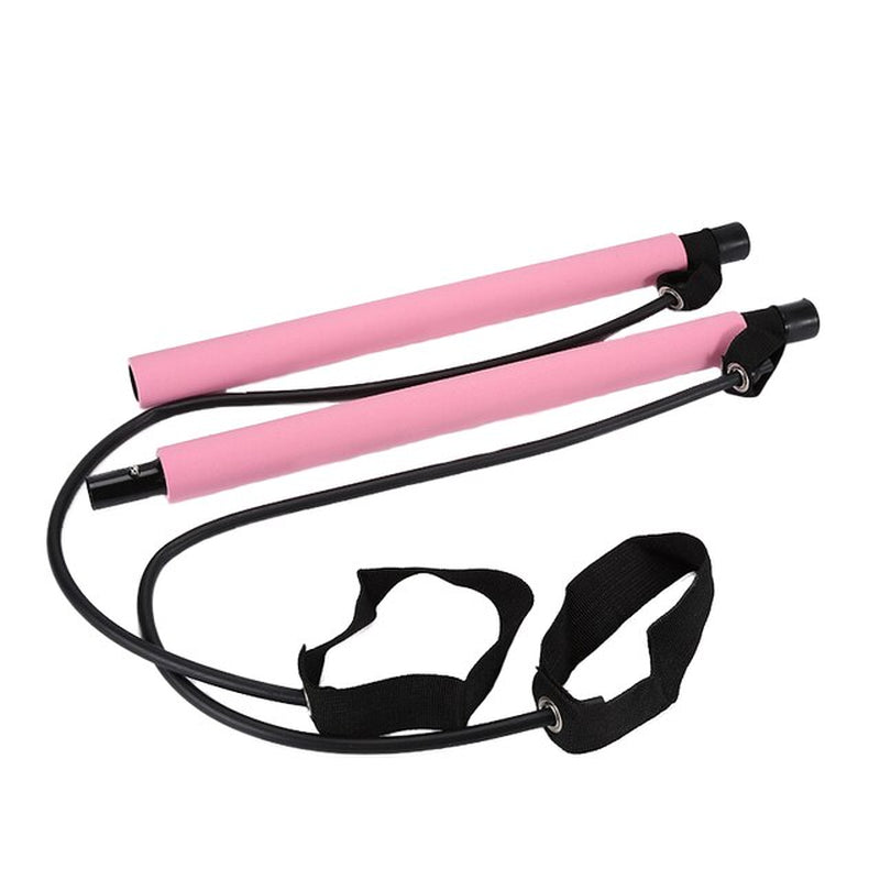 Multifunctional Pilates Bar Combination Fitness Bar Yoga Chest Expansion Tension Rope Back Trainer Elastic Rope Stretching Belt  K-lerta Shop Pink  