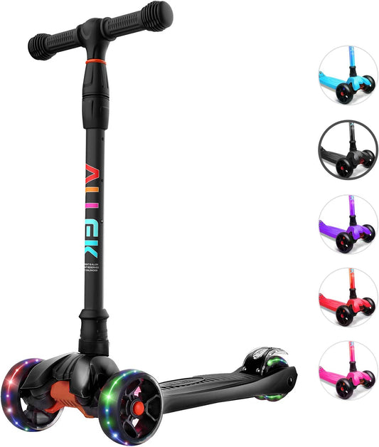 Kick Scooter B02, Lean 'N Glide Scooter with Extra Wide PU Light-Up Wheels and 4 Adjustable Heights for Children from 3-12Yrs (Black)  K-lerta Shop   