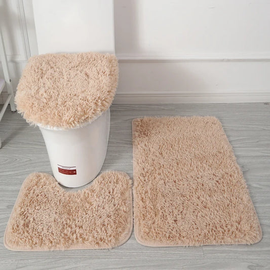 3 Ps/ Set Plush Soft Bathroom Bath Mat Set Toilet Carpet Rug Non-Slip Toilet Rug Bathroom Shower Room Rug Floor Mats  K-lerta Shop 10  