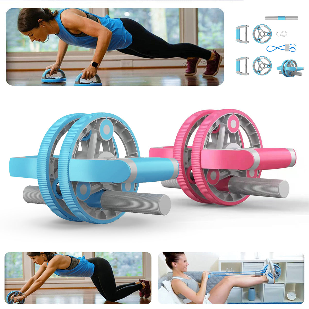 Multifunctional Abdominal Wheel Pull Strap Gym Fitness Training Set Equipment & Accessories Copper Hecuba   