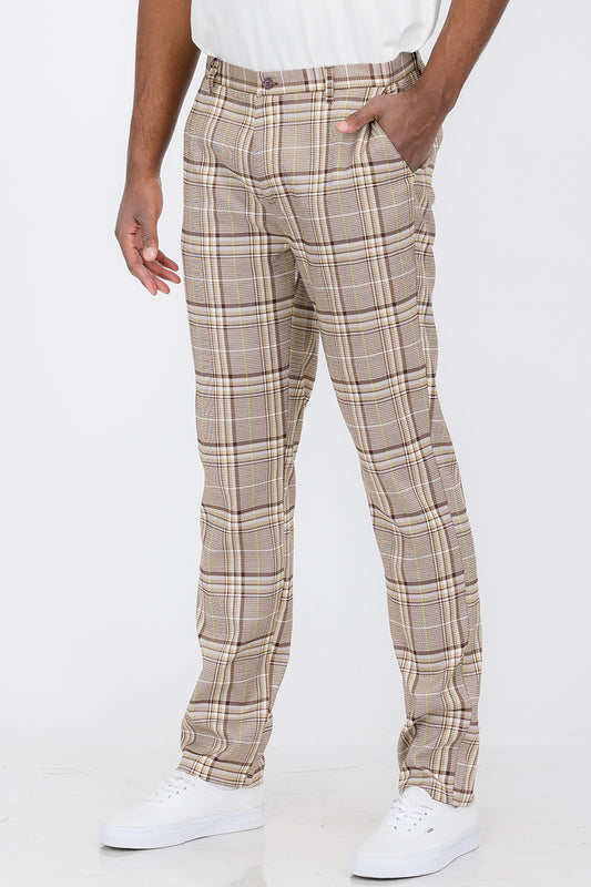 Plaid Slim Fit Trouser Pants Men's Clothing Lime Milo   