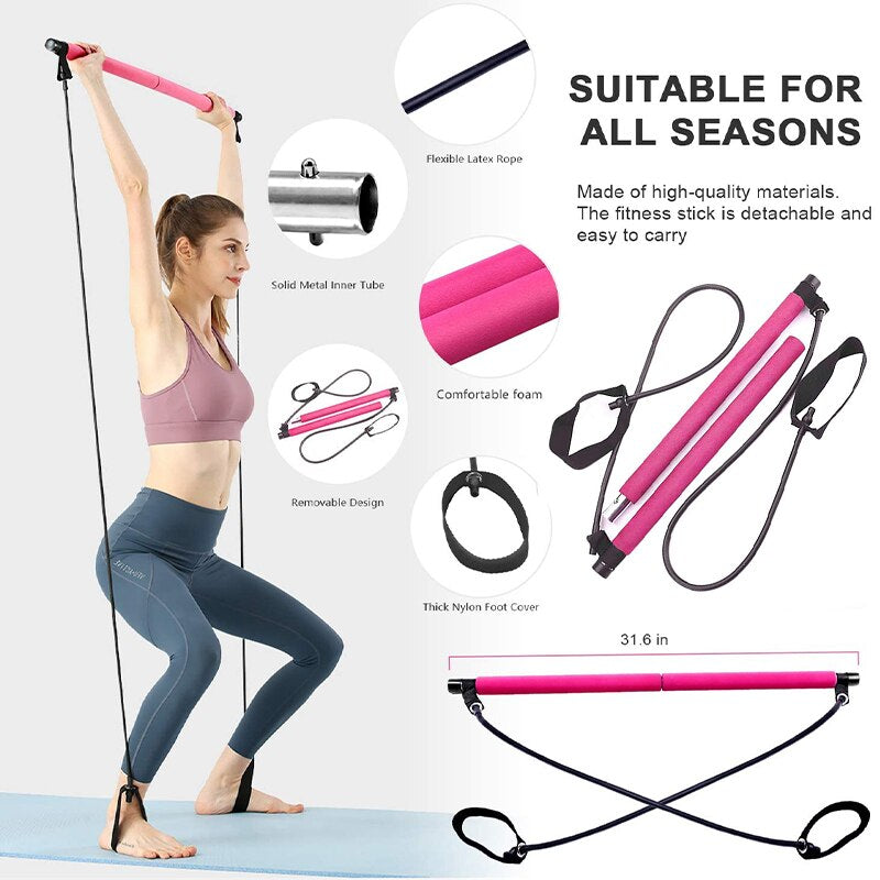 Multifunctional Pilates Bar Combination Fitness Bar Yoga Chest Expansion Tension Rope Back Trainer Elastic Rope Stretching Belt  K-lerta Shop   