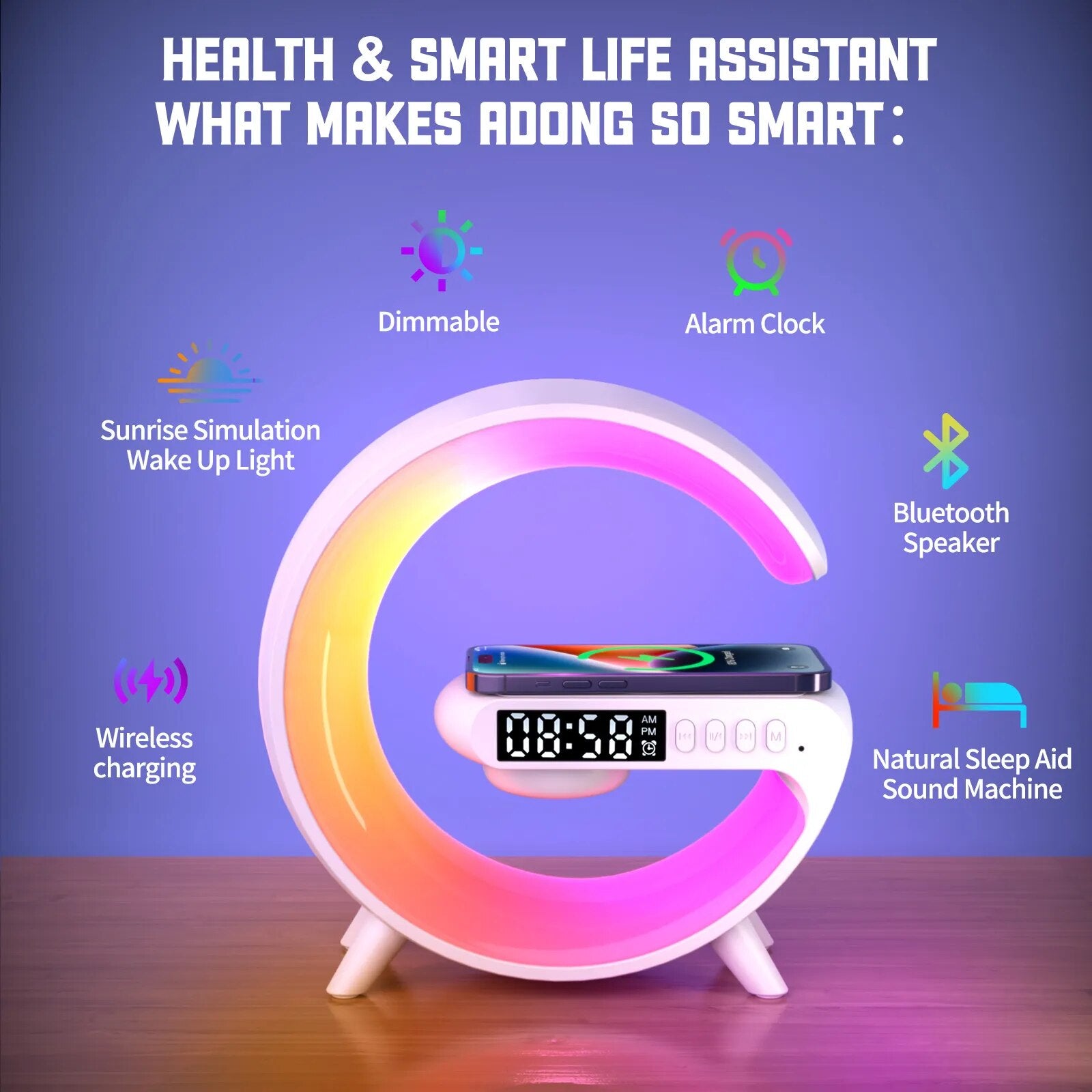 Multifunctional Wireless Charger Stand Pad Alarm Clock Speaker Tech Accessories K-lerta Shop   