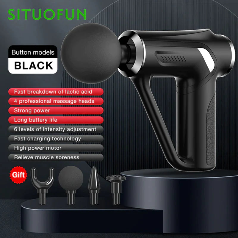 SITUOFUN Massage Gun 32 Levels Deep Tissue Neck Body Back Muscle Sport Electric Pistol Massager Exercise Relaxation Pain Relief  K-lerta Shop Black Button A Type-C Charge 